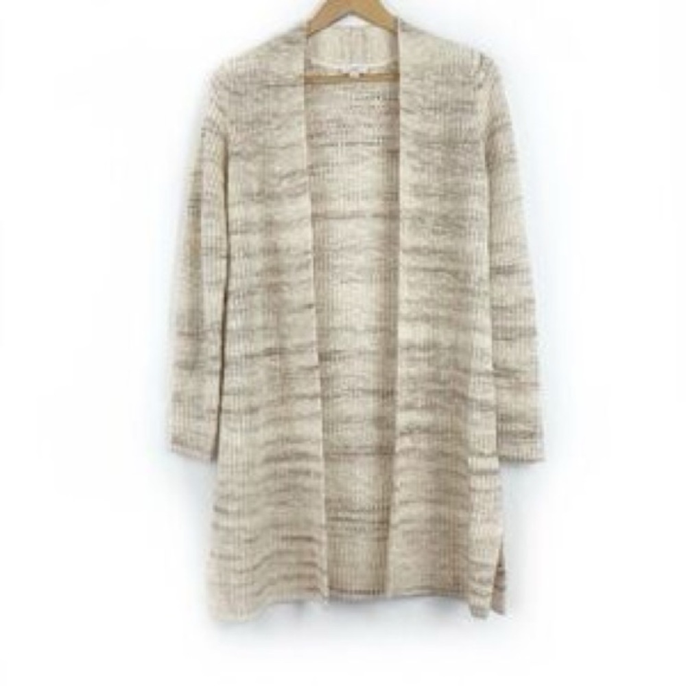 J. Jill Pure Jill Open Longline Cardigan Sweater Cream Gray Mauve Wool Blend M
